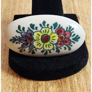 Vintage Porcelain Delft Holland‎ Hand Painted Flower Brooch Pin